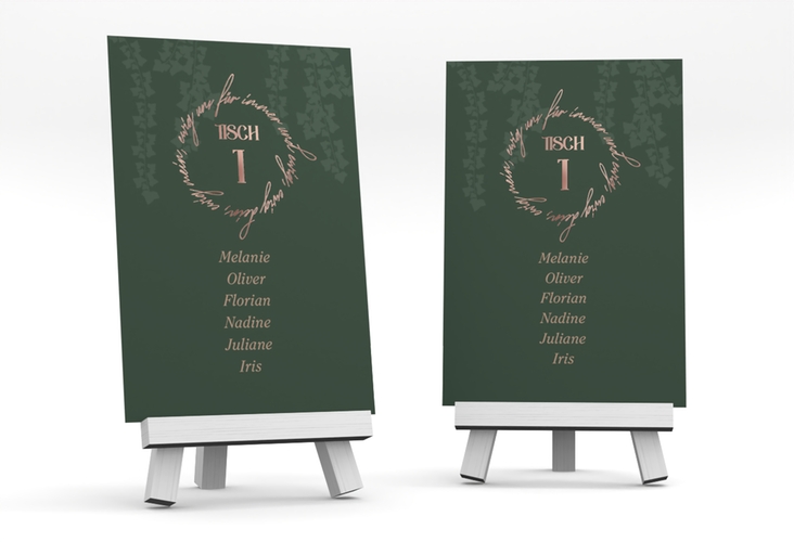 Tischaufsteller Hochzeit Efeugrün Tischaufsteller gruen rosegold im Fantasy-Elfen-Design mit Efeu