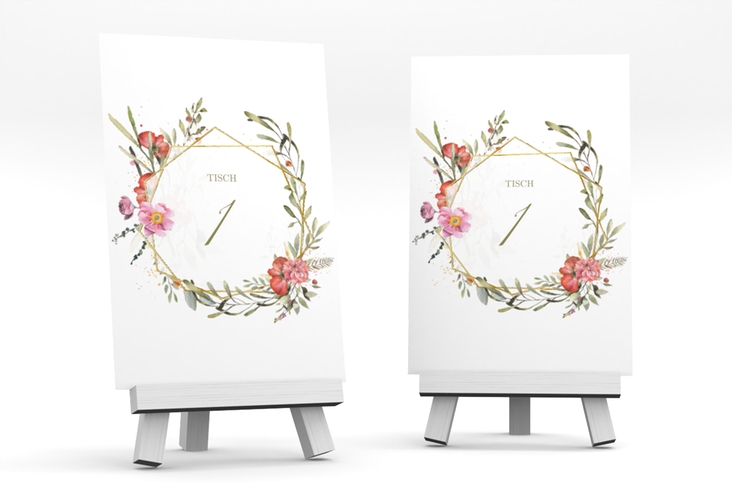 Tischnummer Hochzeit Sommergarten Tischaufsteller weiss gold