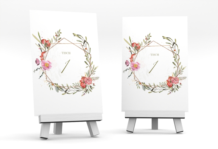 Tischnummer Hochzeit Sommergarten Tischaufsteller weiss rosegold