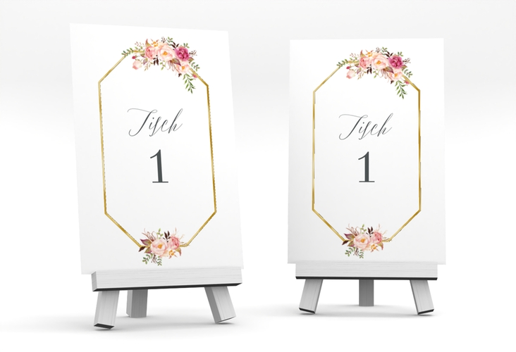 Tischnummer Hochzeit Prachtvoll Tischaufsteller weiss gold