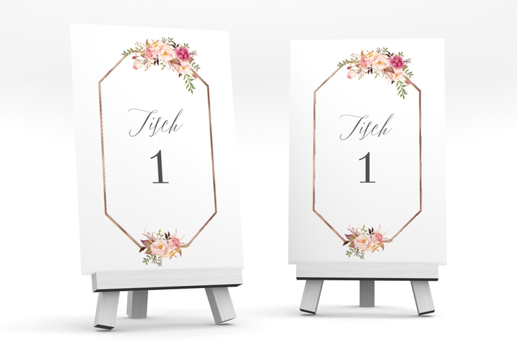 Tischnummer Hochzeit Prachtvoll Tischaufsteller weiss rosegold