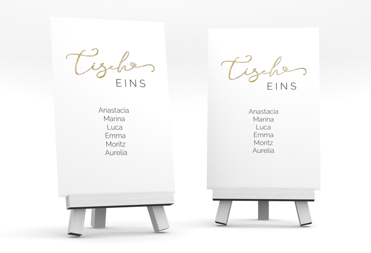 Tischaufsteller Hochzeit Jawort Tischaufsteller weiss gold modern minimalistisch mit veredelter Aufschrift