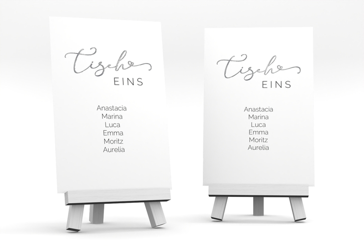 Tischaufsteller Hochzeit Jawort Tischaufsteller weiss silber modern minimalistisch mit veredelter Aufschrift