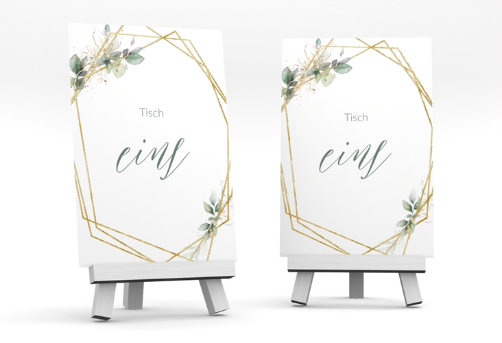 Tischnummer Hochzeit Greenish Tischaufsteller gruen gold