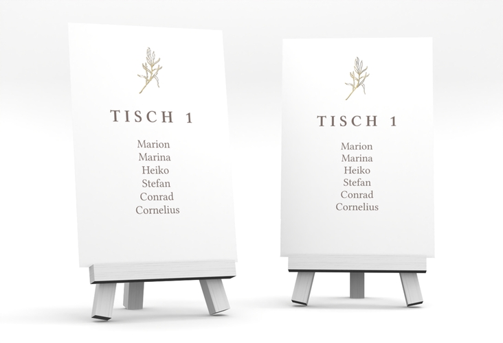 Tischaufsteller Hochzeit Ivy Tischaufsteller weiss gold minimalistisch mit kleiner botanischer Illustration