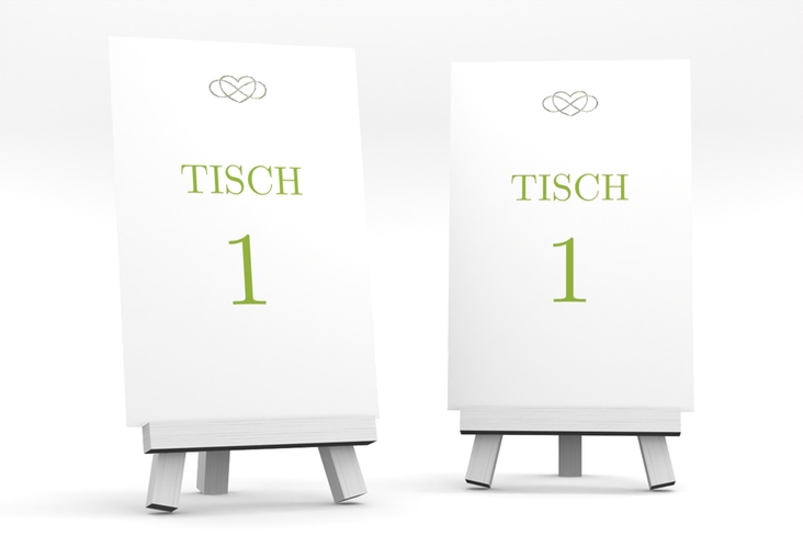 Tischnummer Hochzeit Infinity Tischaufsteller gruen silber