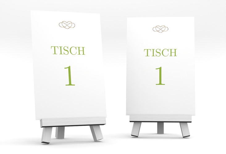 Tischnummer Hochzeit Infinity Tischaufsteller gruen rosegold