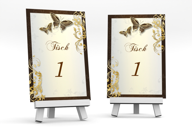 Tischnummer Hochzeit Toulouse Tischaufsteller braun gold