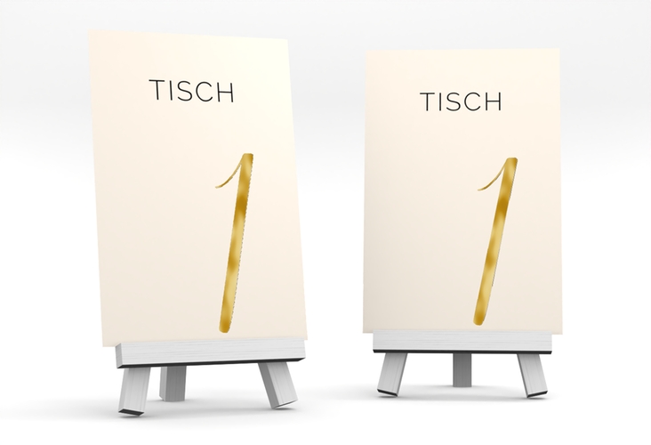 Tischnummer Hochzeit Eheschließung Tischaufsteller beige gold
