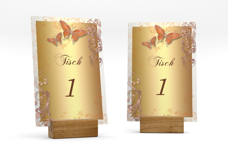 Tischnummer Hochzeit Toulouse Tischaufsteller orange rosegold