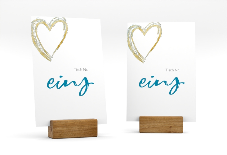Tischnummer Hochzeit Liebe Tischaufsteller tuerkis gold