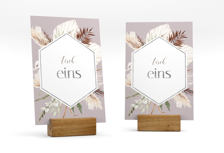 Tischnummer Hochzeit Bohemian Tischaufsteller flieder silber