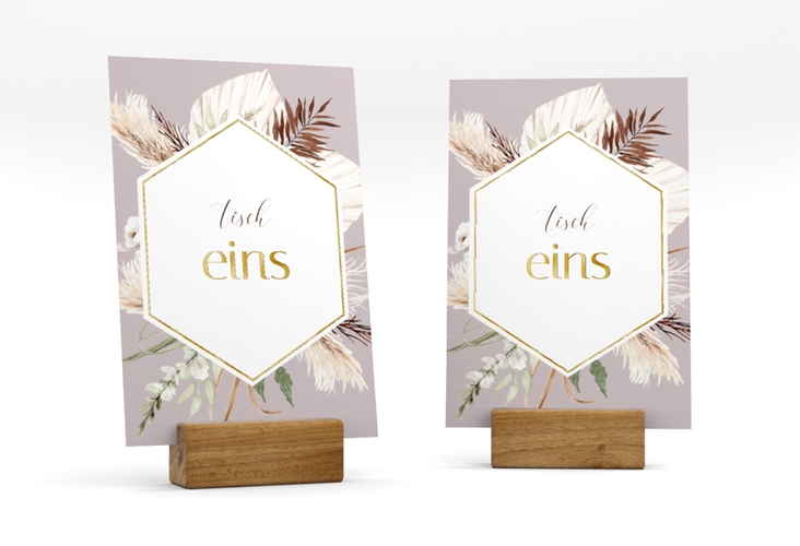 Tischnummer Hochzeit Bohemian Tischaufsteller flieder gold