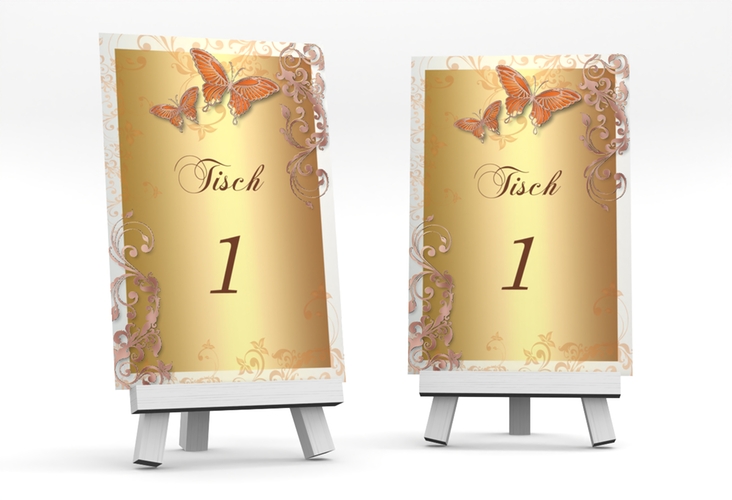 Tischnummer Hochzeit Toulouse Tischaufsteller orange rosegold