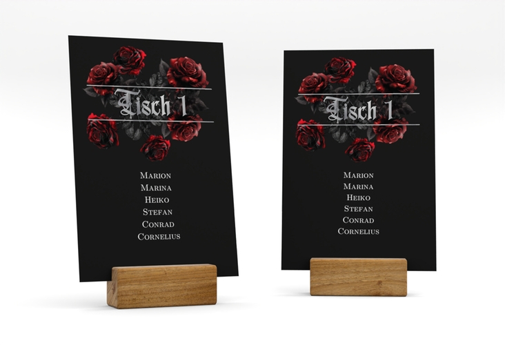 Tischaufsteller Hochzeit Gothic Rose Tischaufsteller schwarz silber