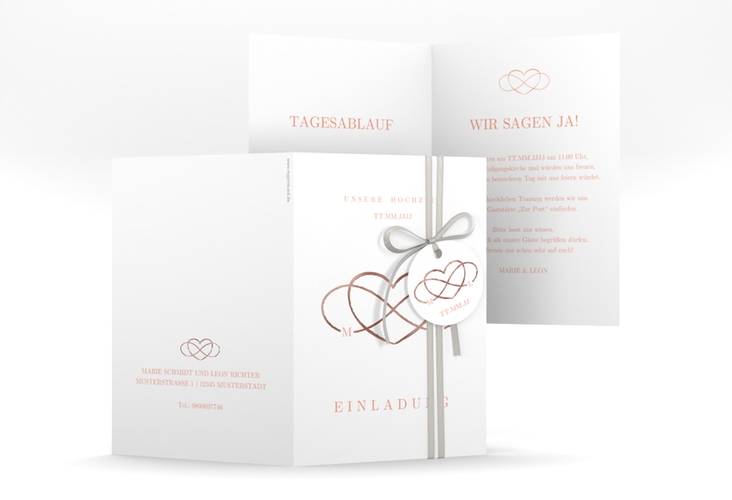 Einladungskarte Hochzeit Infinity A6 Klappkarte hoch apricot rosegold