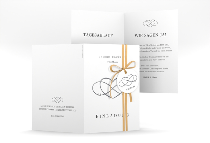 Einladungskarte Hochzeit Infinity A6 Klappkarte hoch schwarz silber
