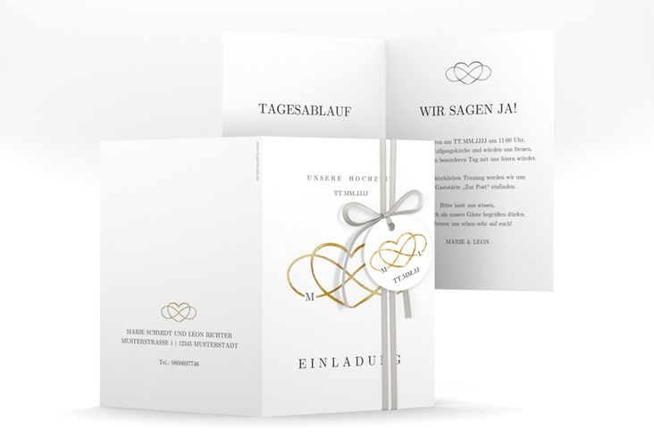 Einladungskarte Hochzeit Infinity A6 Klappkarte hoch schwarz gold