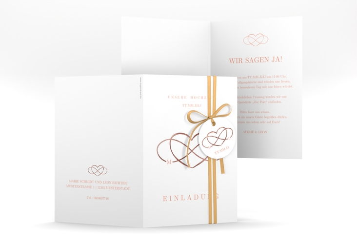 Einladungskarte Hochzeit Infinity A6 Klappkarte hoch apricot rosegold