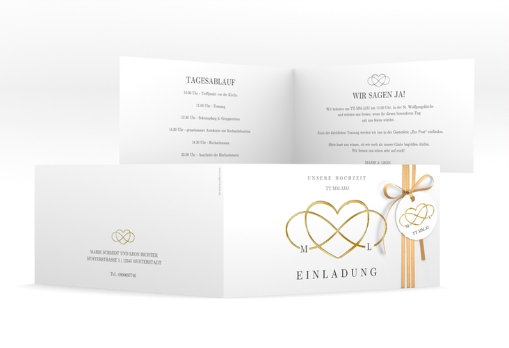 Hochzeitseinladung Infinity lange Klappkarte quer schwarz gold