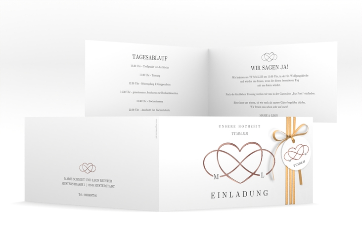 Hochzeitseinladung Infinity lange Klappkarte quer schwarz rosegold