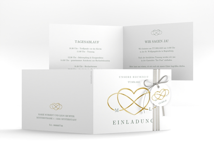 Hochzeitseinladung Infinity A6 Klappkarte quer gruen gold