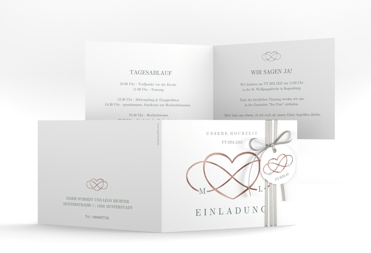 Hochzeitseinladung Infinity A6 Klappkarte quer gruen rosegold