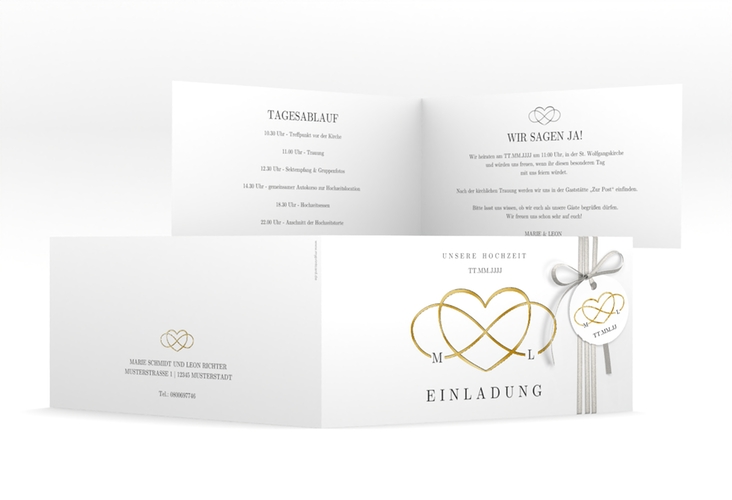 Hochzeitseinladung Infinity lange Klappkarte quer schwarz gold