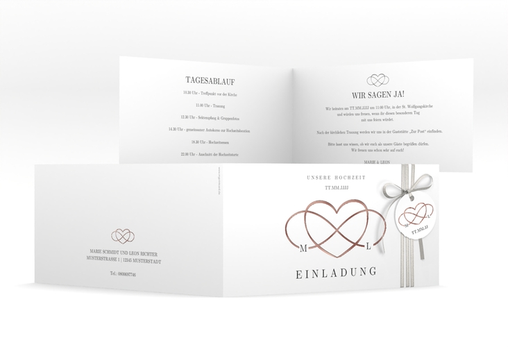 Hochzeitseinladung Infinity lange Klappkarte quer schwarz rosegold