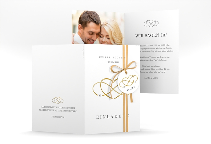 Einladungskarte Hochzeit Infinity A6 Klappkarte hoch schwarz gold