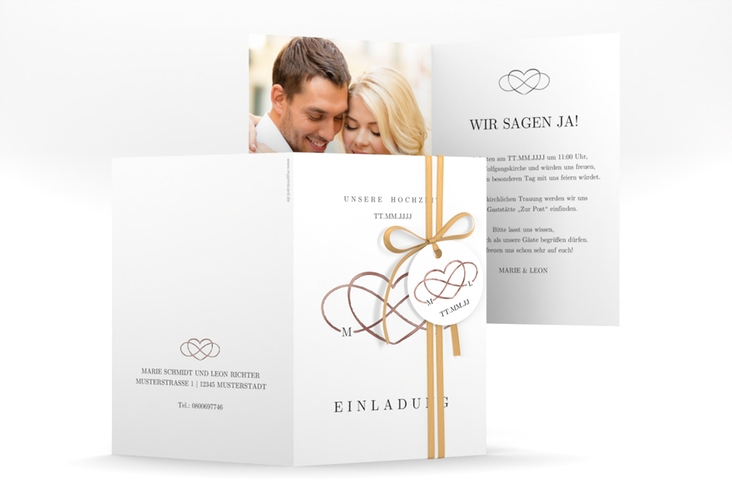 Einladungskarte Hochzeit Infinity A6 Klappkarte hoch schwarz rosegold