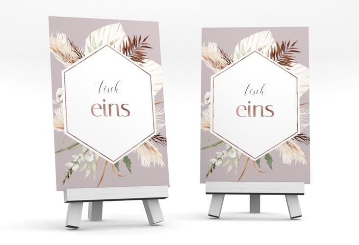 Tischnummer Hochzeit Bohemian Tischaufsteller flieder rosegold