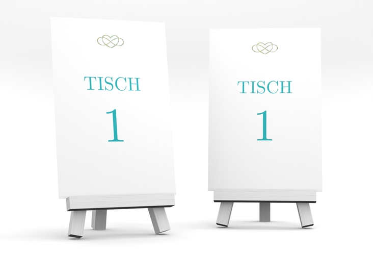 Tischnummer Hochzeit Infinity Tischaufsteller tuerkis gold
