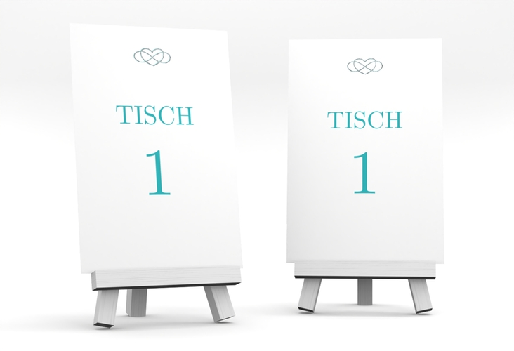 Tischnummer Hochzeit Infinity Tischaufsteller tuerkis silber