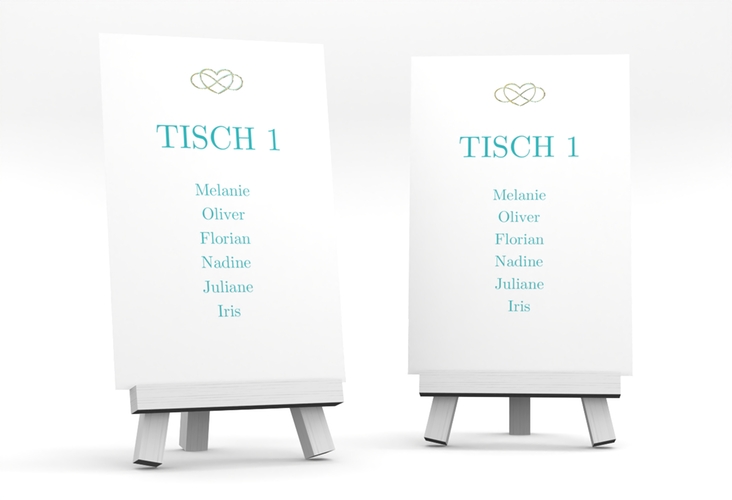Tischaufsteller Hochzeit Infinity Tischaufsteller tuerkis gold