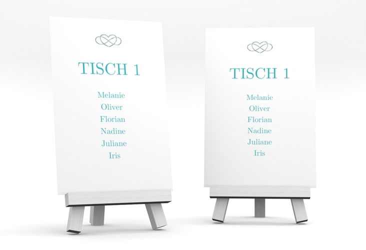 Tischaufsteller Hochzeit Infinity Tischaufsteller tuerkis silber