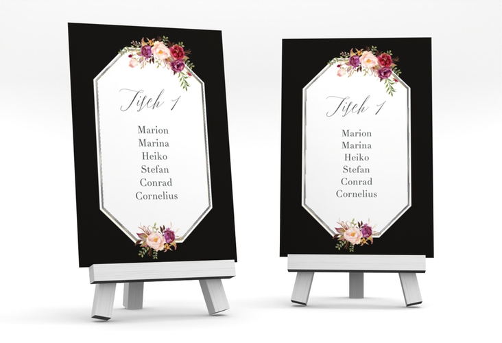 Tischaufsteller Hochzeit Prachtvoll Tischaufsteller schwarz silber