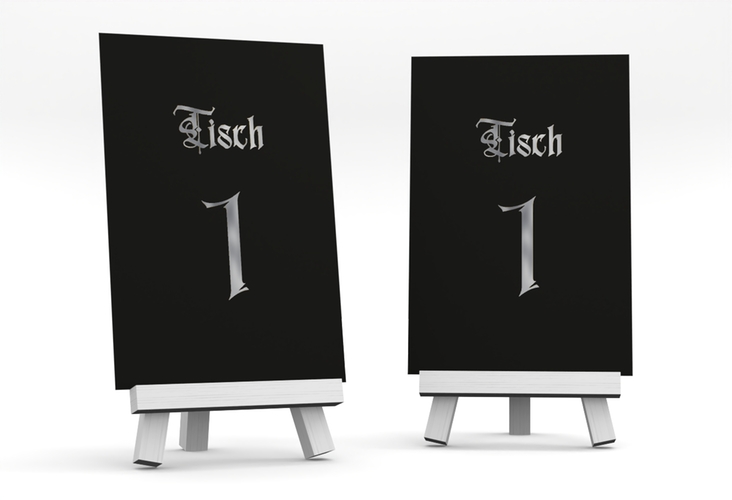 Tischnummer Hochzeit Wednesday Tischaufsteller schwarz silber