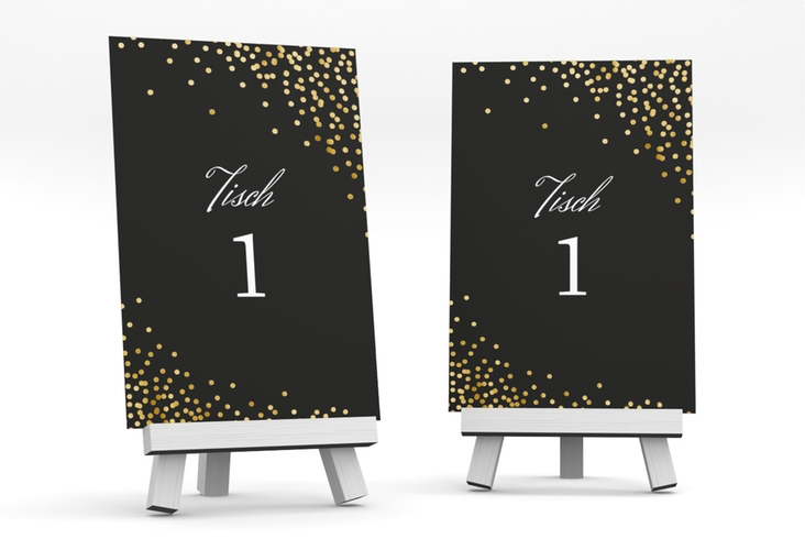 Tischnummer Hochzeit Glitter Tischaufsteller schwarz gold