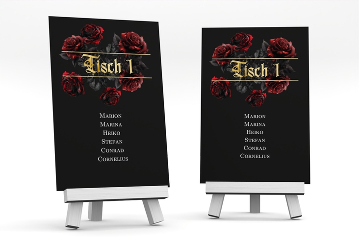 Tischaufsteller Hochzeit Gothic Rose Tischaufsteller schwarz gold