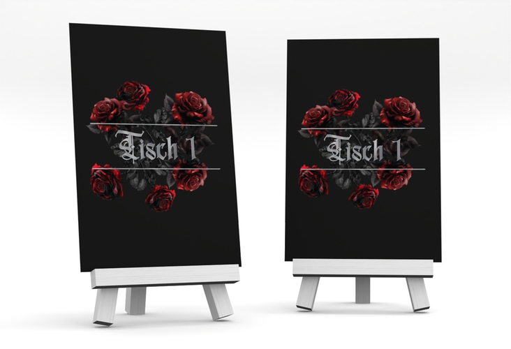 Tischnummer Hochzeit Gothic Rose Tischaufsteller schwarz silber