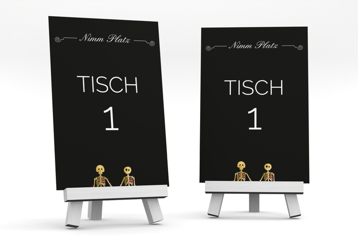 Tischnummer Hochzeit Bones Tischaufsteller schwarz gold