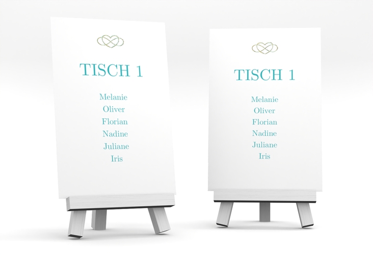 Tischaufsteller Hochzeit Infinity Tischaufsteller tuerkis gold