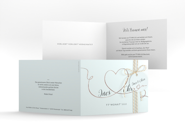 Hochzeitseinladung Dolce A6 Klappkarte quer tuerkis rosegold