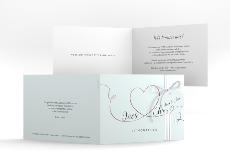 Hochzeitseinladung Dolce A6 Klappkarte quer tuerkis rosegold