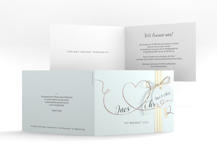 Hochzeitseinladung Dolce A6 Klappkarte quer tuerkis rosegold