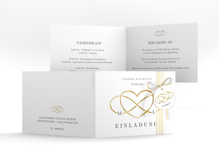 Hochzeitseinladung Infinity A6 Klappkarte quer schwarz gold