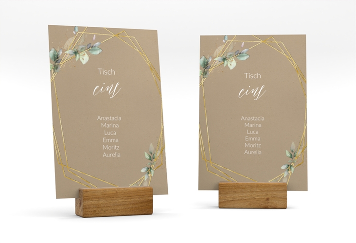 Tischaufsteller Hochzeit Greenish Tischaufsteller Kraftpapier gold