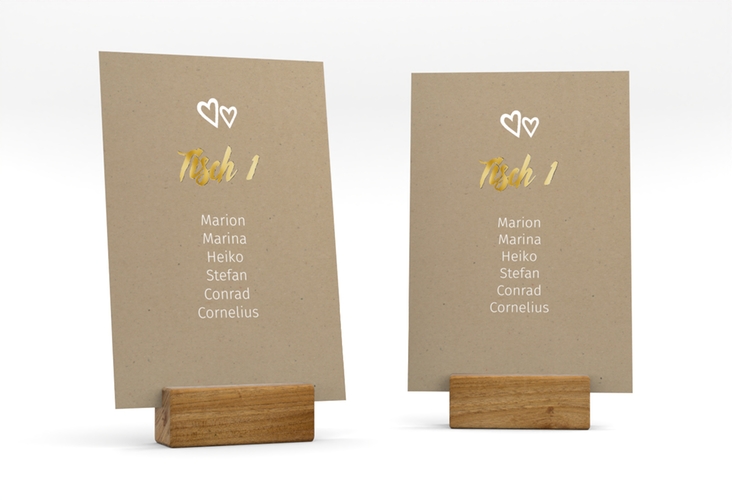 Tischaufsteller Hochzeit Icons Tischaufsteller Kraftpapier gold