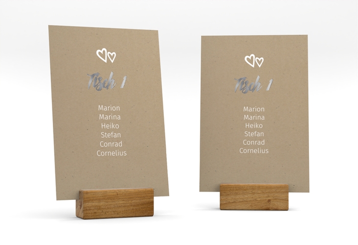 Tischaufsteller Hochzeit Icons Tischaufsteller Kraftpapier silber